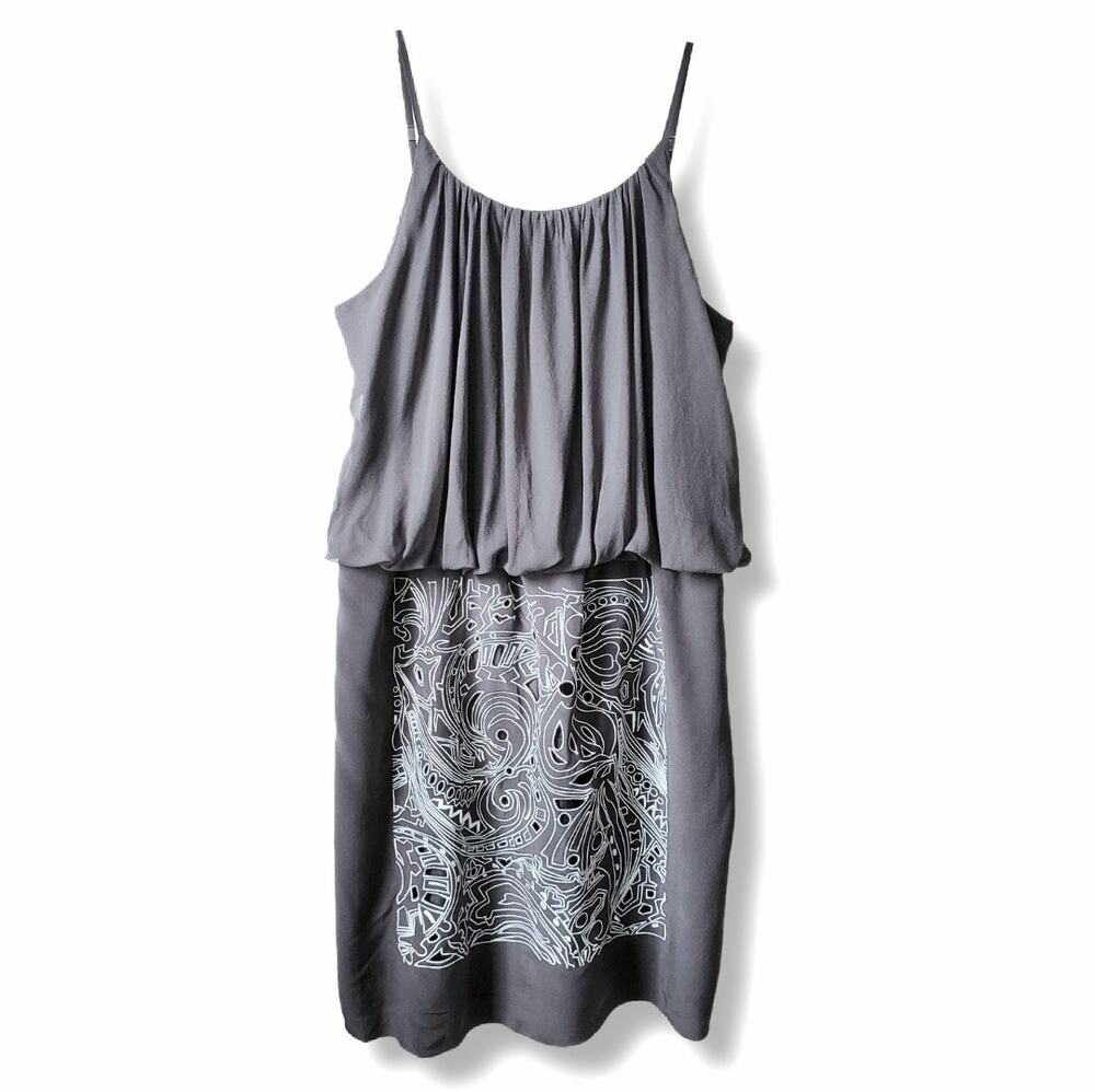Tibi Gray Silk Blouson Sleeveless Mini Dress 10 Cocktail Wedding Guest Party NYE